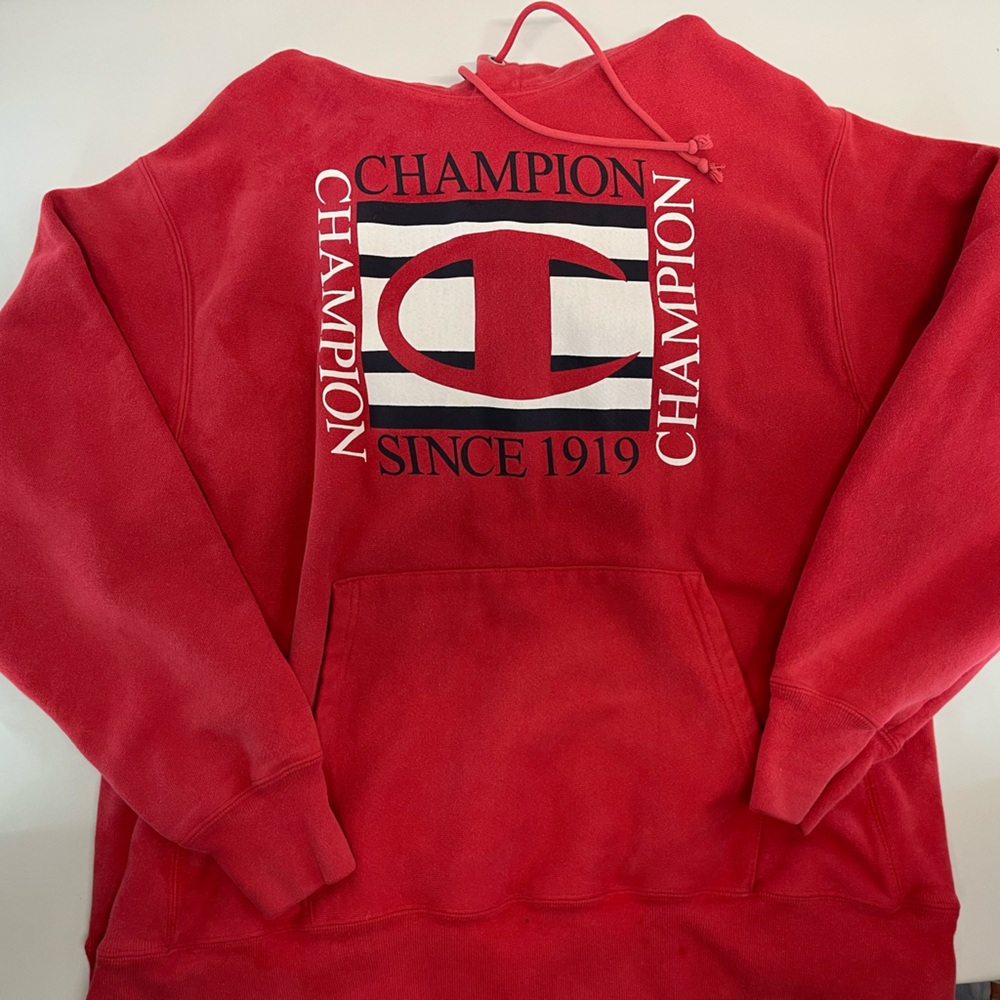 Red Champion Reverse Weave Hoodie